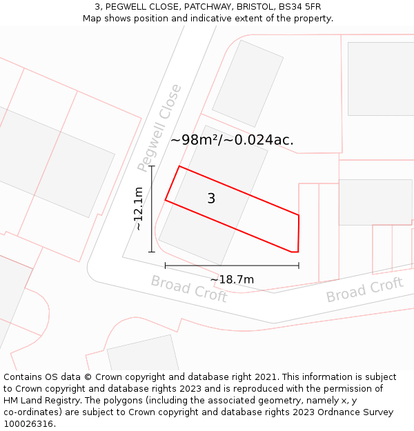 3, PEGWELL CLOSE, PATCHWAY, BRISTOL, BS34 5FR: Plot and title map