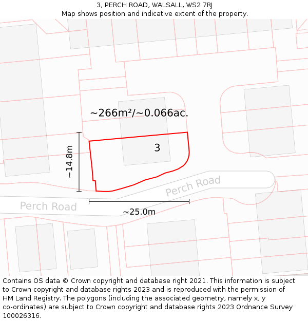 3, PERCH ROAD, WALSALL, WS2 7RJ: Plot and title map