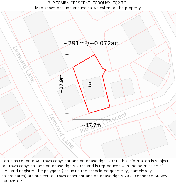 3, PITCAIRN CRESCENT, TORQUAY, TQ2 7GL: Plot and title map
