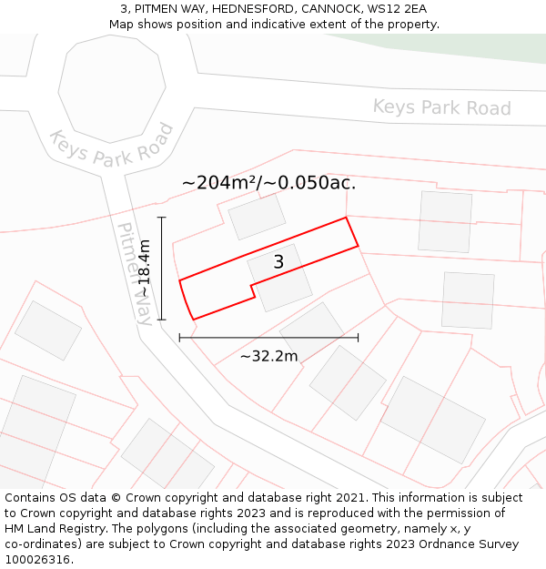 3, PITMEN WAY, HEDNESFORD, CANNOCK, WS12 2EA: Plot and title map