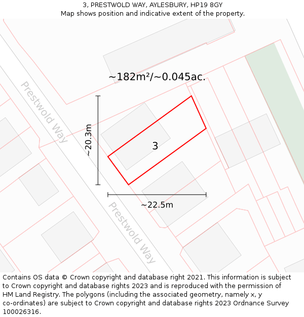 3, PRESTWOLD WAY, AYLESBURY, HP19 8GY: Plot and title map
