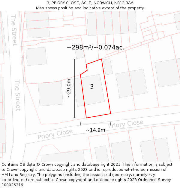 3, PRIORY CLOSE, ACLE, NORWICH, NR13 3AA: Plot and title map