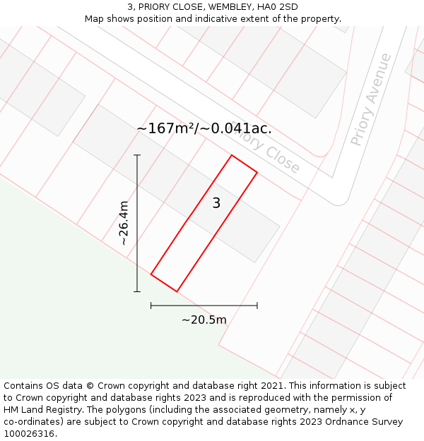 3, PRIORY CLOSE, WEMBLEY, HA0 2SD: Plot and title map