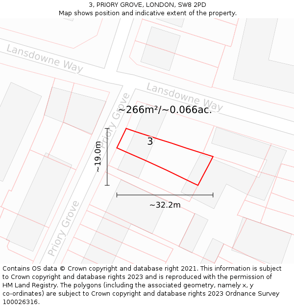 3, PRIORY GROVE, LONDON, SW8 2PD: Plot and title map