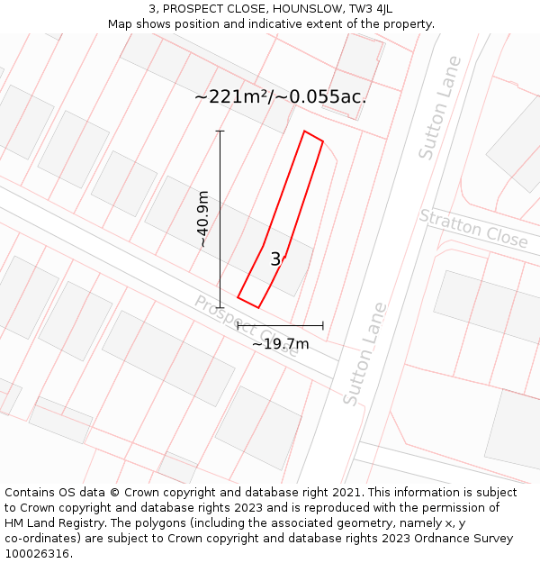 3, PROSPECT CLOSE, HOUNSLOW, TW3 4JL: Plot and title map