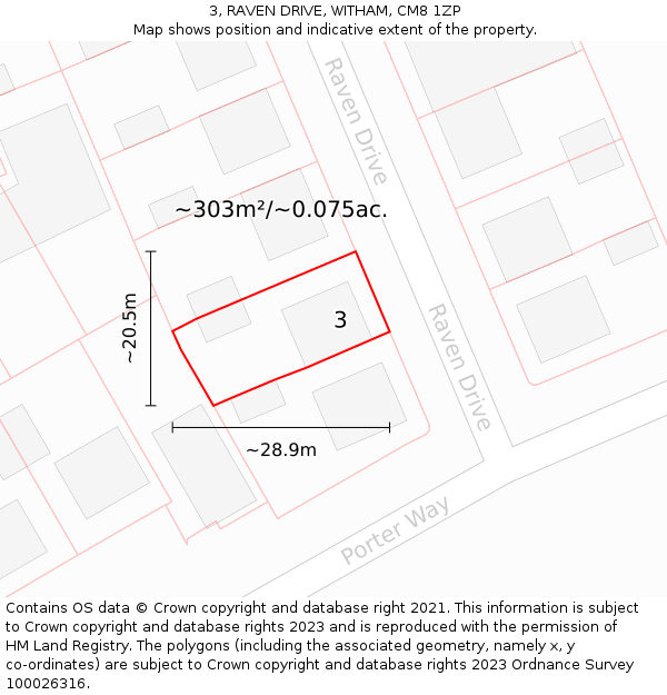 3, RAVEN DRIVE, WITHAM, CM8 1ZP: Plot and title map