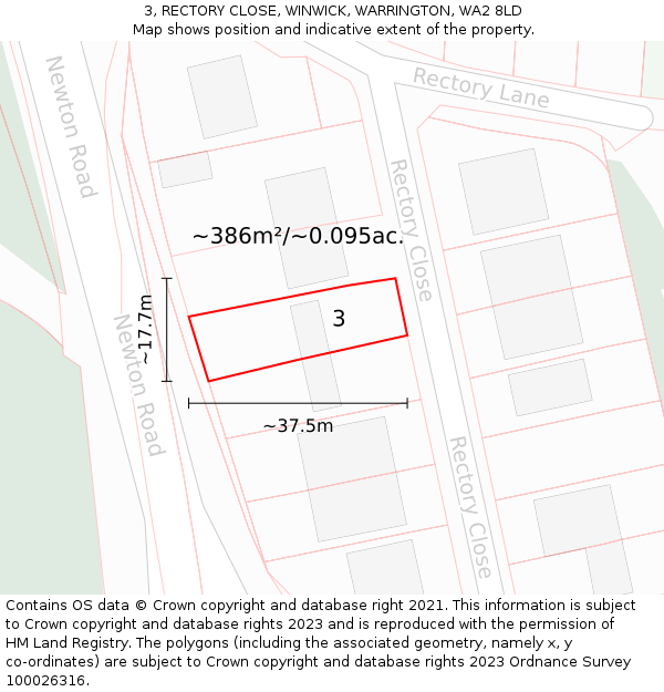 3, RECTORY CLOSE, WINWICK, WARRINGTON, WA2 8LD: Plot and title map