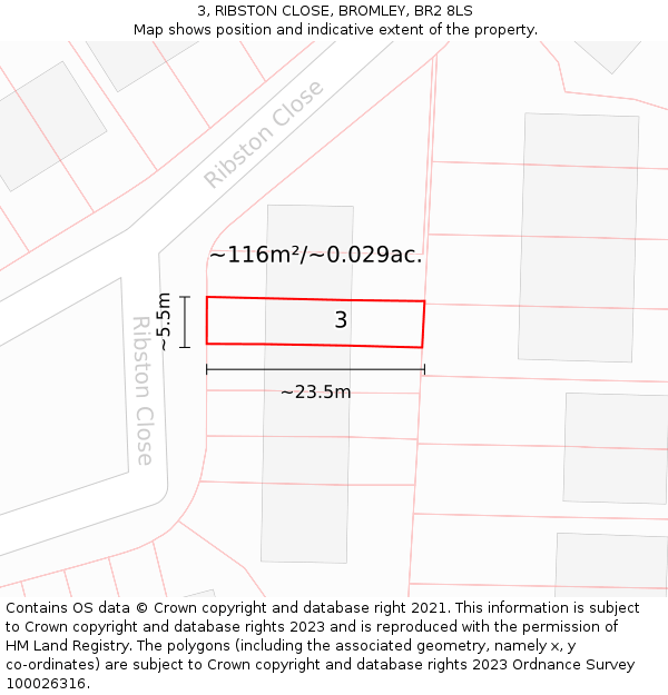3, RIBSTON CLOSE, BROMLEY, BR2 8LS: Plot and title map