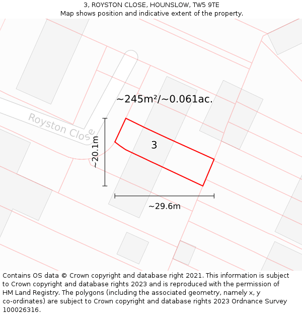 3, ROYSTON CLOSE, HOUNSLOW, TW5 9TE: Plot and title map