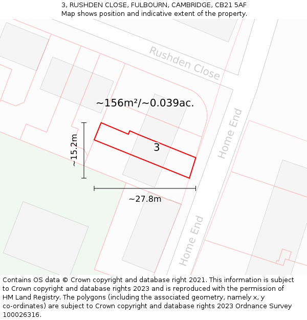 3, RUSHDEN CLOSE, FULBOURN, CAMBRIDGE, CB21 5AF: Plot and title map