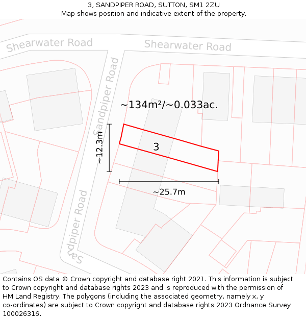 3, SANDPIPER ROAD, SUTTON, SM1 2ZU: Plot and title map
