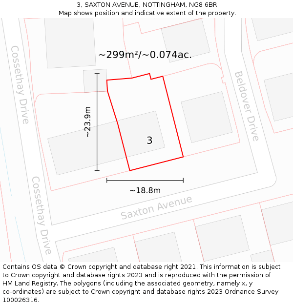 3, SAXTON AVENUE, NOTTINGHAM, NG8 6BR: Plot and title map