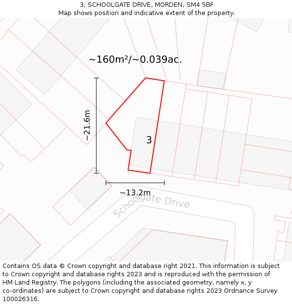 3, SCHOOLGATE DRIVE, MORDEN, SM4 5BF: Plot and title map