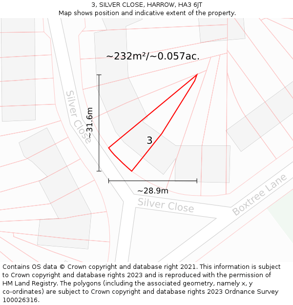 3, SILVER CLOSE, HARROW, HA3 6JT: Plot and title map