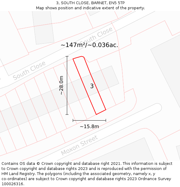 3, SOUTH CLOSE, BARNET, EN5 5TP: Plot and title map