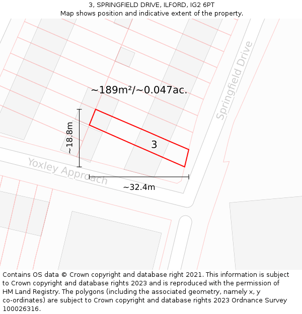 3, SPRINGFIELD DRIVE, ILFORD, IG2 6PT: Plot and title map