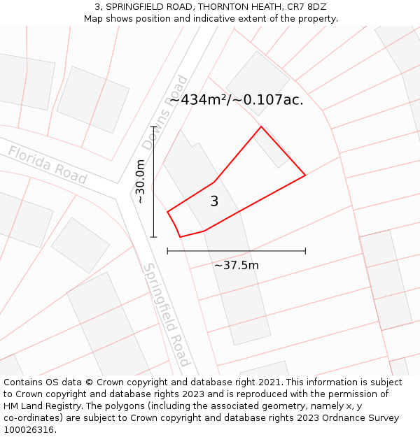 3, SPRINGFIELD ROAD, THORNTON HEATH, CR7 8DZ: Plot and title map