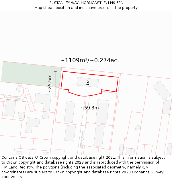 3, STANLEY WAY, HORNCASTLE, LN9 5FN: Plot and title map