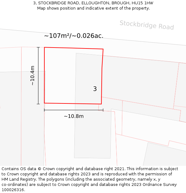 3, STOCKBRIDGE ROAD, ELLOUGHTON, BROUGH, HU15 1HW: Plot and title map