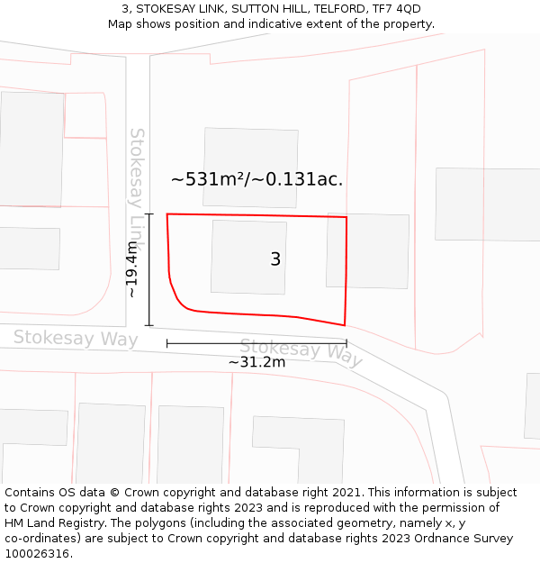 3, STOKESAY LINK, SUTTON HILL, TELFORD, TF7 4QD: Plot and title map