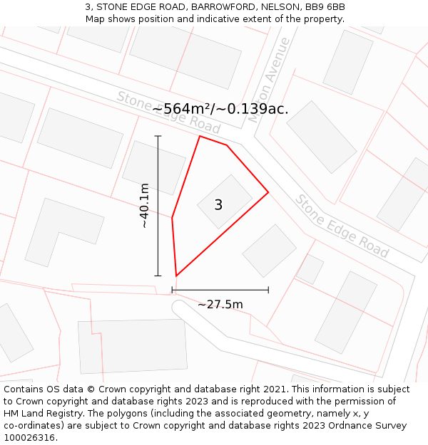3, STONE EDGE ROAD, BARROWFORD, NELSON, BB9 6BB: Plot and title map