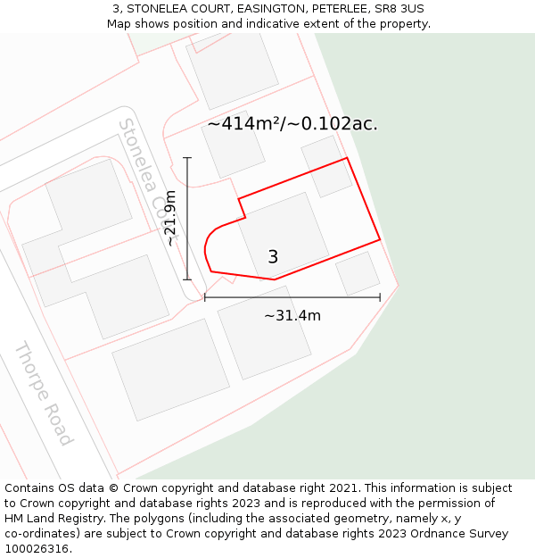 3, STONELEA COURT, EASINGTON, PETERLEE, SR8 3US: Plot and title map