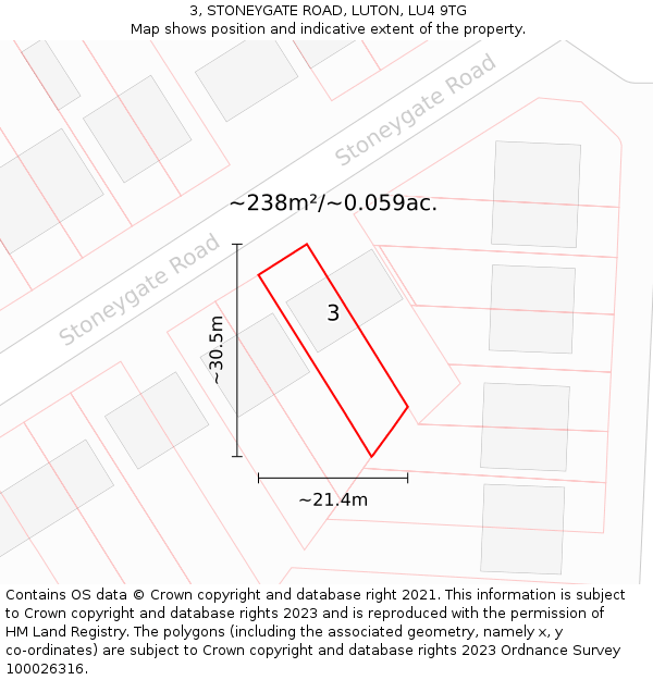 3, STONEYGATE ROAD, LUTON, LU4 9TG: Plot and title map
