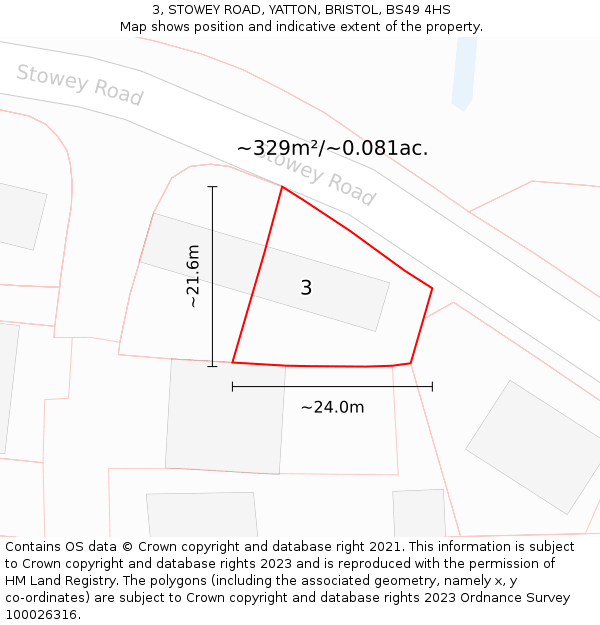 3, STOWEY ROAD, YATTON, BRISTOL, BS49 4HS: Plot and title map