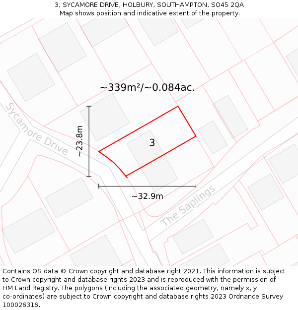 3, SYCAMORE DRIVE, HOLBURY, SOUTHAMPTON, SO45 2QA: Plot and title map