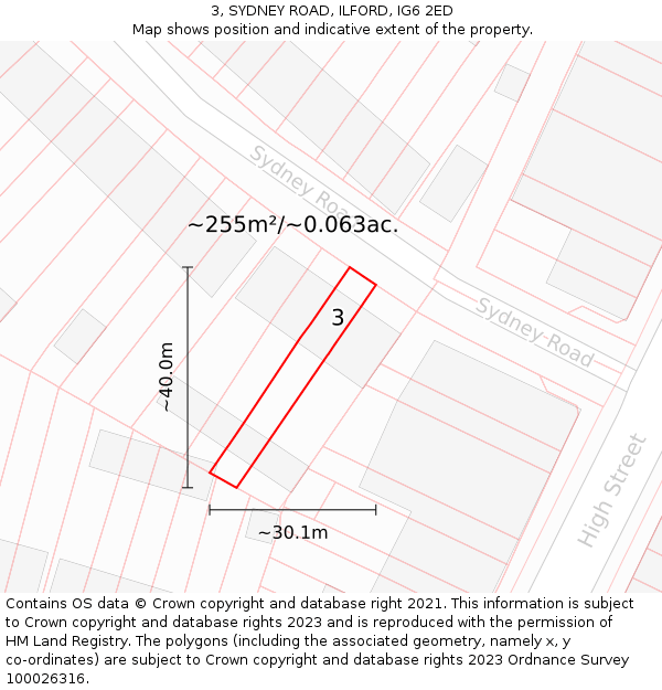 3, SYDNEY ROAD, ILFORD, IG6 2ED: Plot and title map