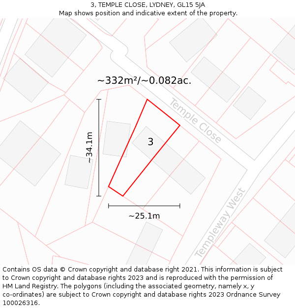 3, TEMPLE CLOSE, LYDNEY, GL15 5JA: Plot and title map