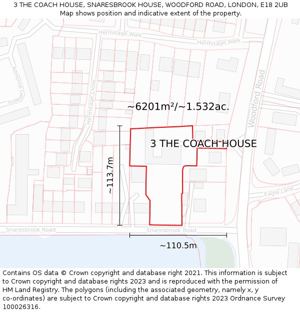 3 THE COACH HOUSE, SNARESBROOK HOUSE, WOODFORD ROAD, LONDON, E18 2UB: Plot and title map