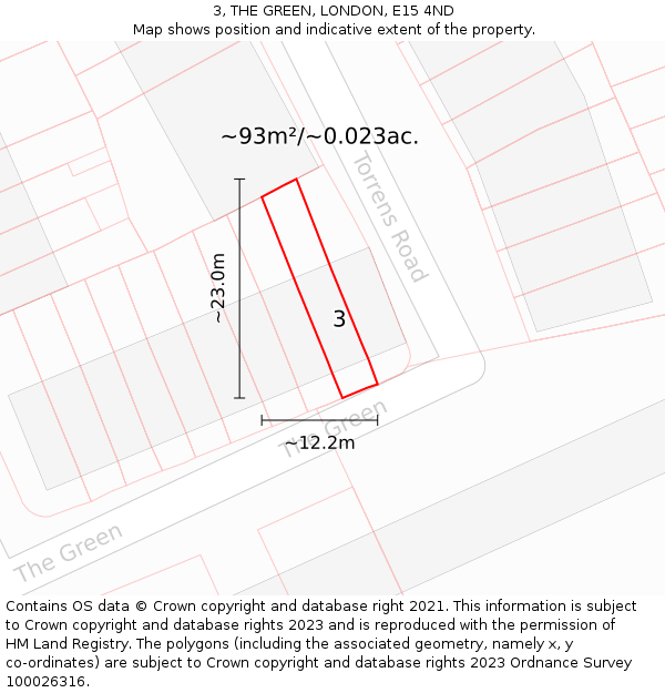 3, THE GREEN, LONDON, E15 4ND: Plot and title map