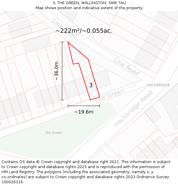 3, THE GREEN, WALLINGTON, SM6 7AU: Plot and title map