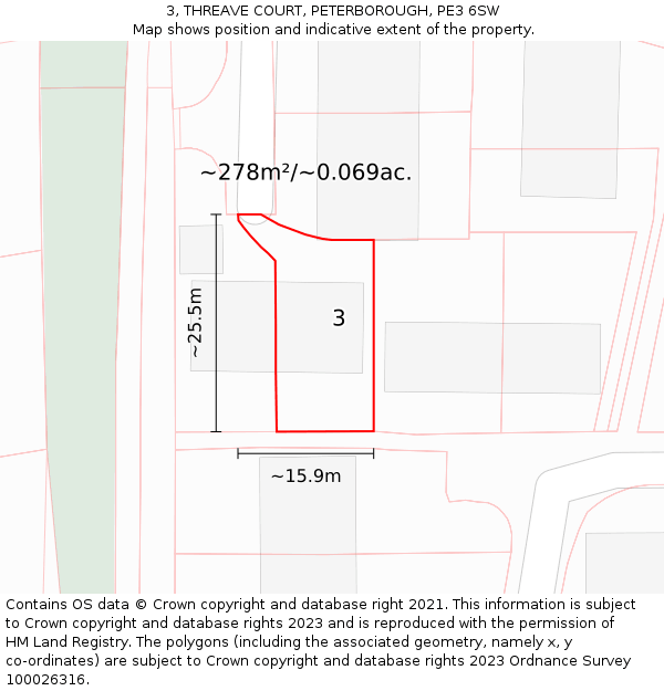 3, THREAVE COURT, PETERBOROUGH, PE3 6SW: Plot and title map