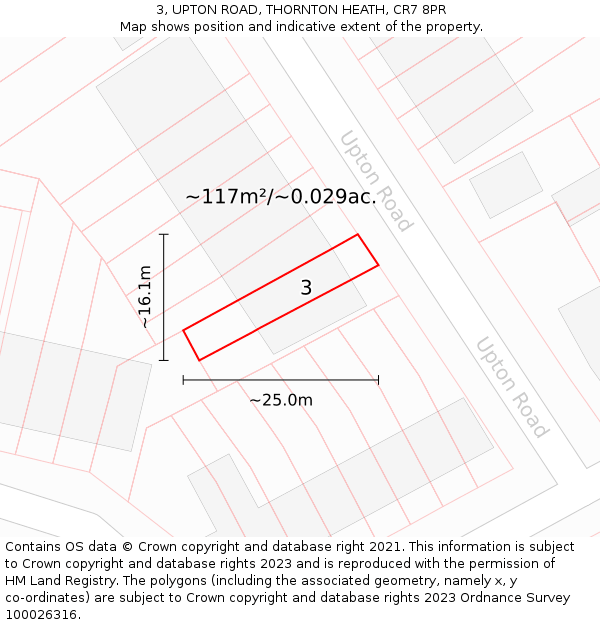 3, UPTON ROAD, THORNTON HEATH, CR7 8PR: Plot and title map