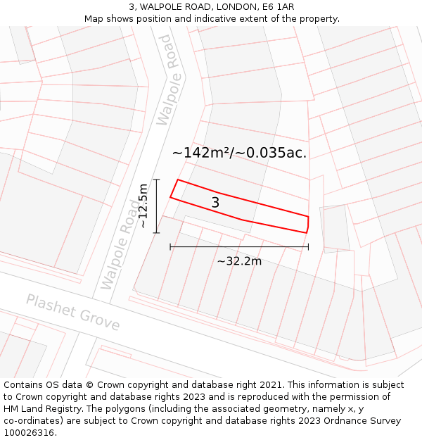 3, WALPOLE ROAD, LONDON, E6 1AR: Plot and title map