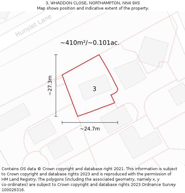 3, WHADDON CLOSE, NORTHAMPTON, NN4 9XS: Plot and title map