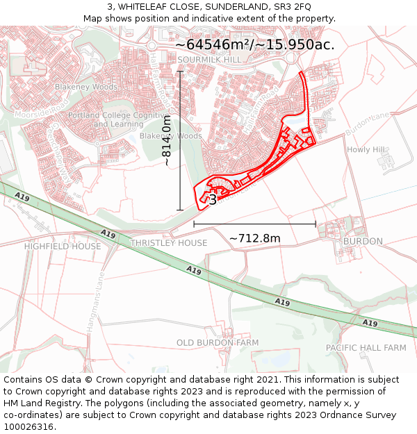 3, WHITELEAF CLOSE, SUNDERLAND, SR3 2FQ: Plot and title map