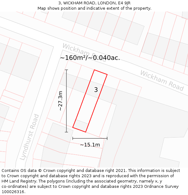 3, WICKHAM ROAD, LONDON, E4 9JR: Plot and title map