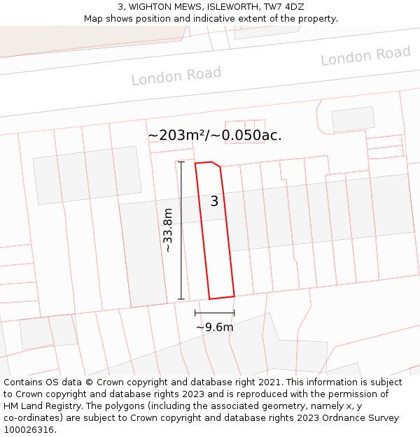 3, WIGHTON MEWS, ISLEWORTH, TW7 4DZ: Plot and title map
