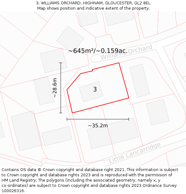 3, WILLIAMS ORCHARD, HIGHNAM, GLOUCESTER, GL2 8EL: Plot and title map