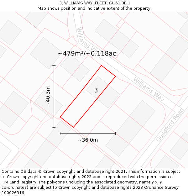 3, WILLIAMS WAY, FLEET, GU51 3EU: Plot and title map