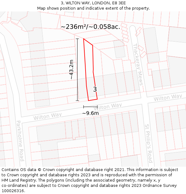 3, WILTON WAY, LONDON, E8 3EE: Plot and title map