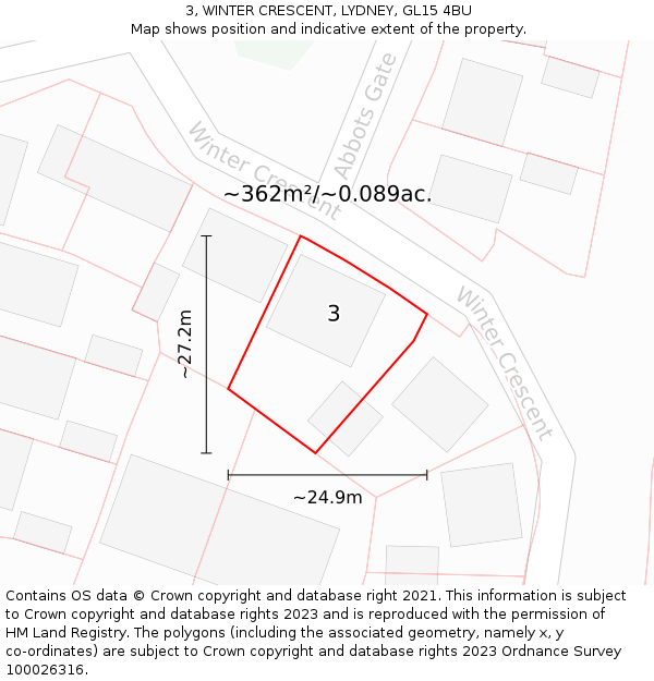 3, WINTER CRESCENT, LYDNEY, GL15 4BU: Plot and title map