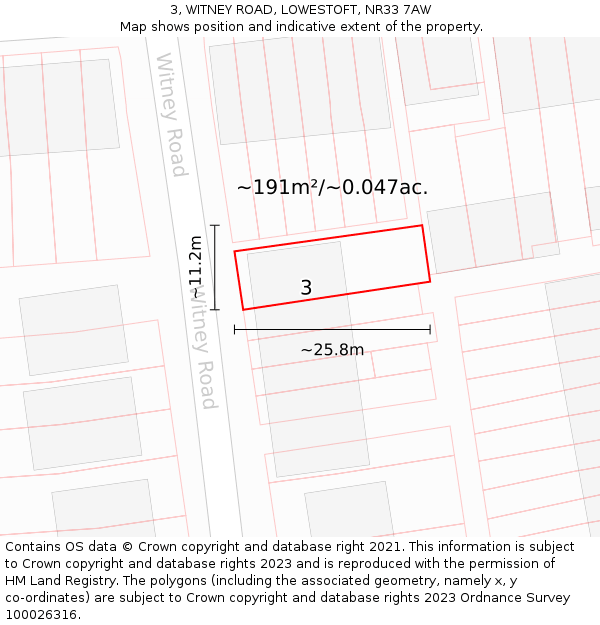 3, WITNEY ROAD, LOWESTOFT, NR33 7AW: Plot and title map
