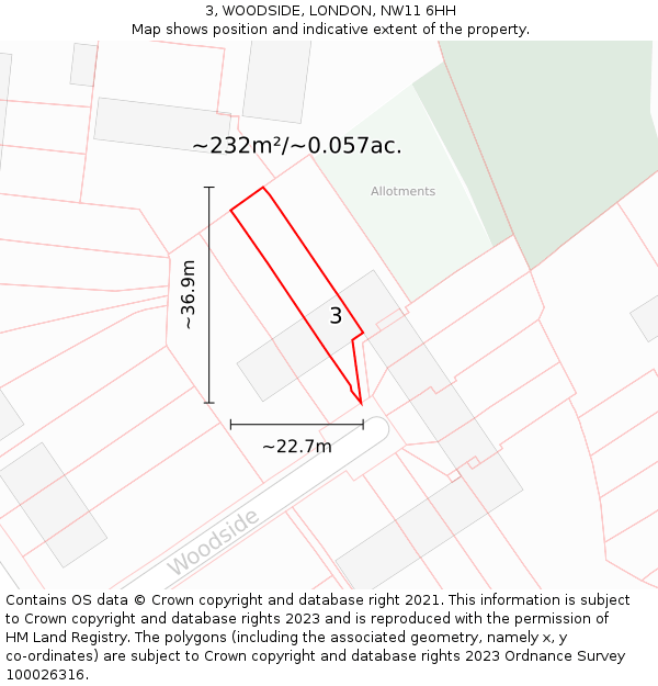 3, WOODSIDE, LONDON, NW11 6HH: Plot and title map