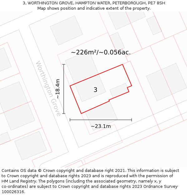 3, WORTHINGTON GROVE, HAMPTON WATER, PETERBOROUGH, PE7 8SH: Plot and title map