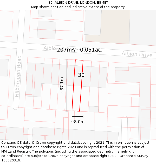 30, ALBION DRIVE, LONDON, E8 4ET: Plot and title map