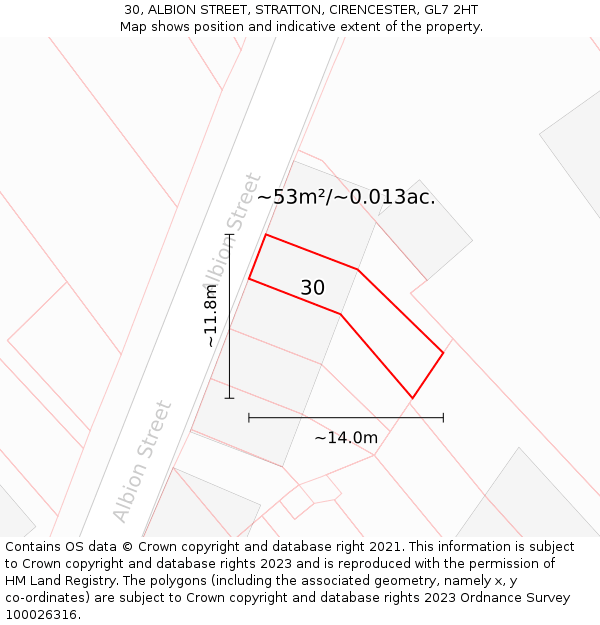 30, ALBION STREET, STRATTON, CIRENCESTER, GL7 2HT: Plot and title map